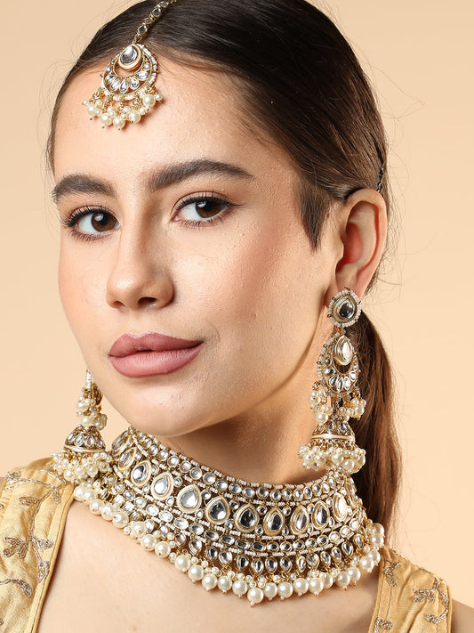 SOHI GOLD PLATED KUNDAN STONES JEWELLERY SET