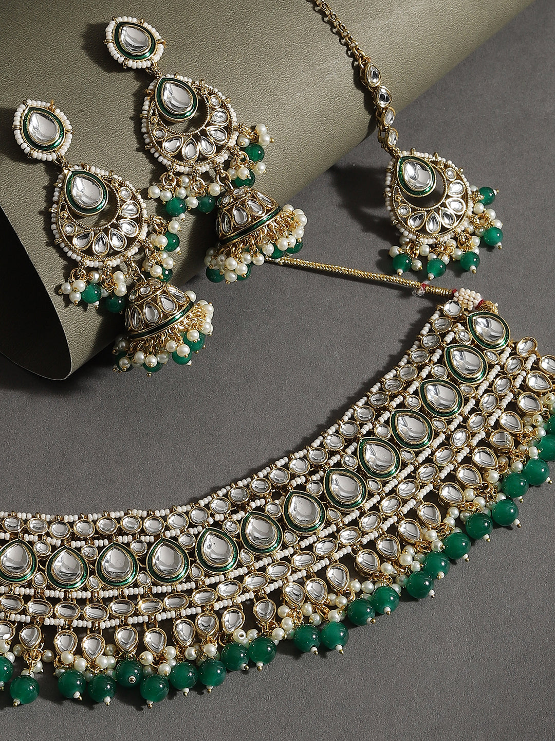 SOHI GOLD PLATED GREEN DROPS JEWELLERY SET