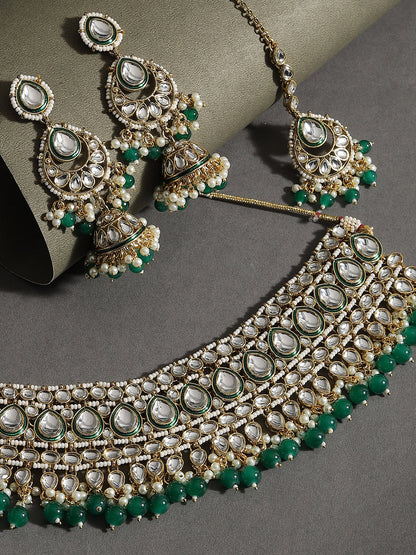 SOHI GOLD PLATED GREEN DROPS JEWELLERY SET