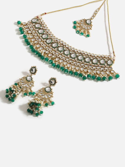 SOHI GOLD PLATED GREEN DROPS JEWELLERY SET