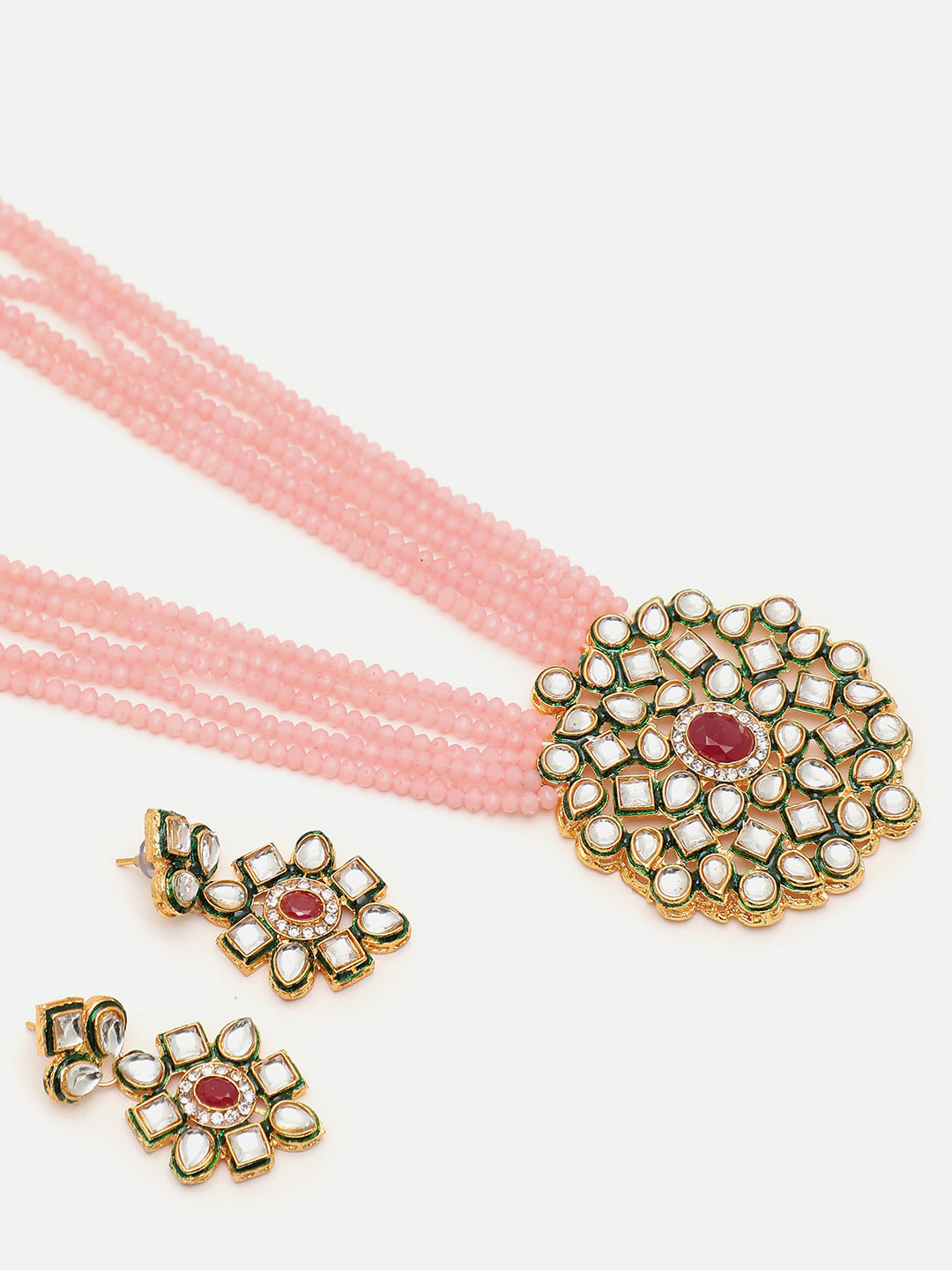 SOHI PINK BEADS KUNDAN JEWELLERY SET