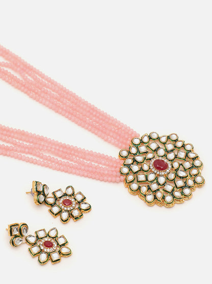 SOHI PINK BEADS KUNDAN JEWELLERY SET
