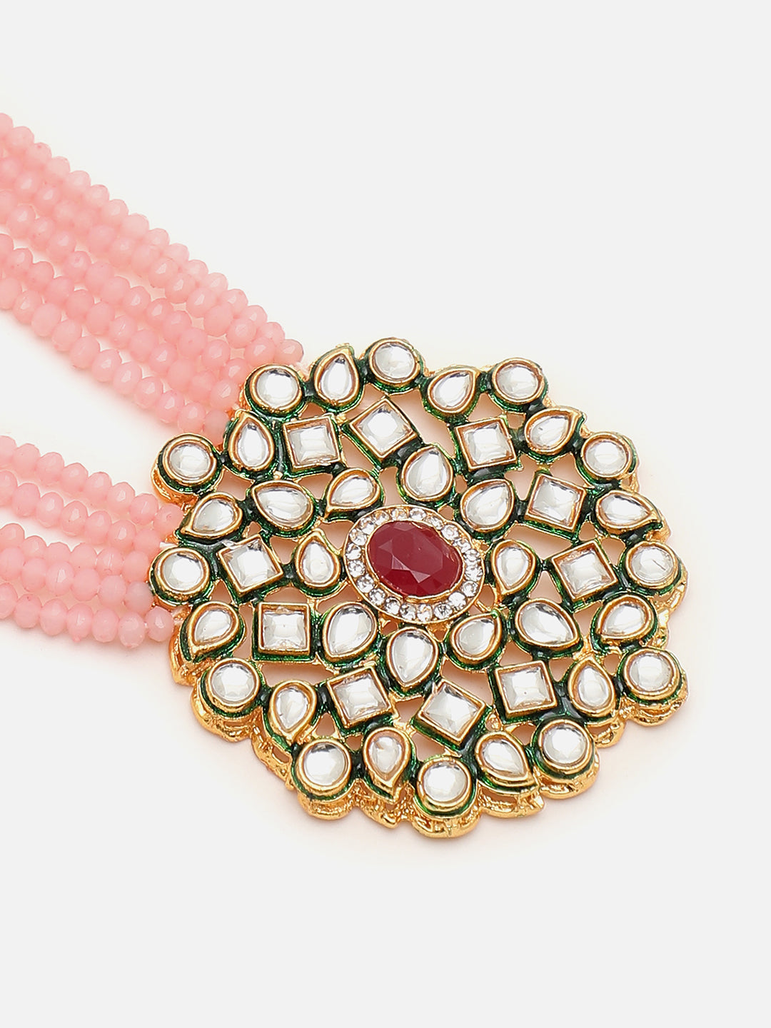SOHI PINK BEADS KUNDAN JEWELLERY SET