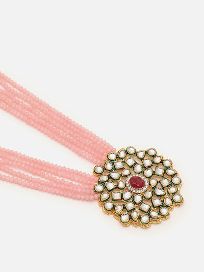 SOHI PINK BEADS KUNDAN JEWELLERY SET