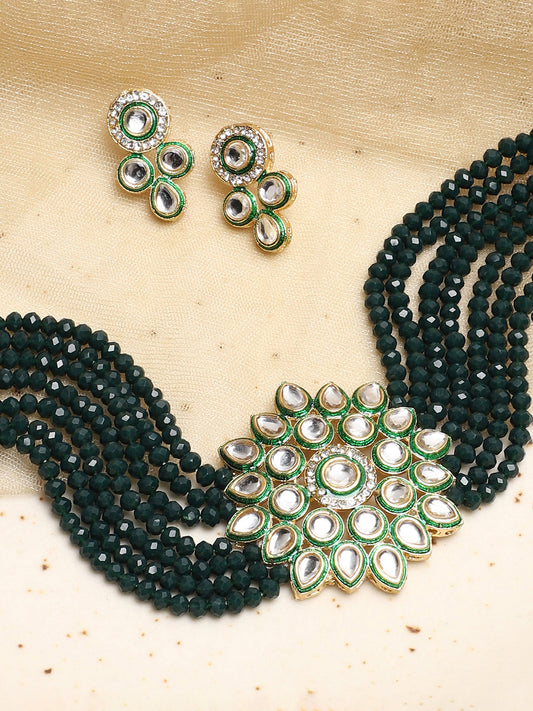 SOHI GREEN BEADS KUNDAN JEWELLERY SET