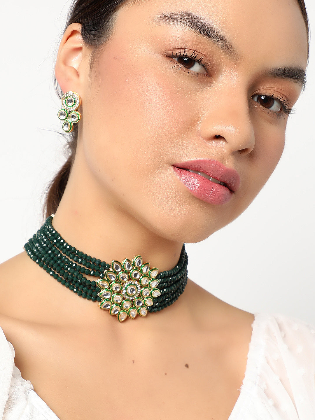 SOHI GREEN BEADS KUNDAN JEWELLERY SET