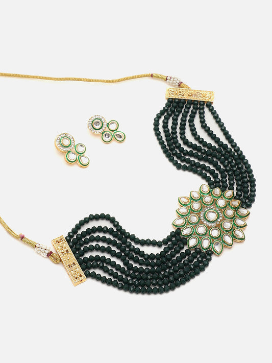 SOHI GREEN BEADS KUNDAN JEWELLERY SET
