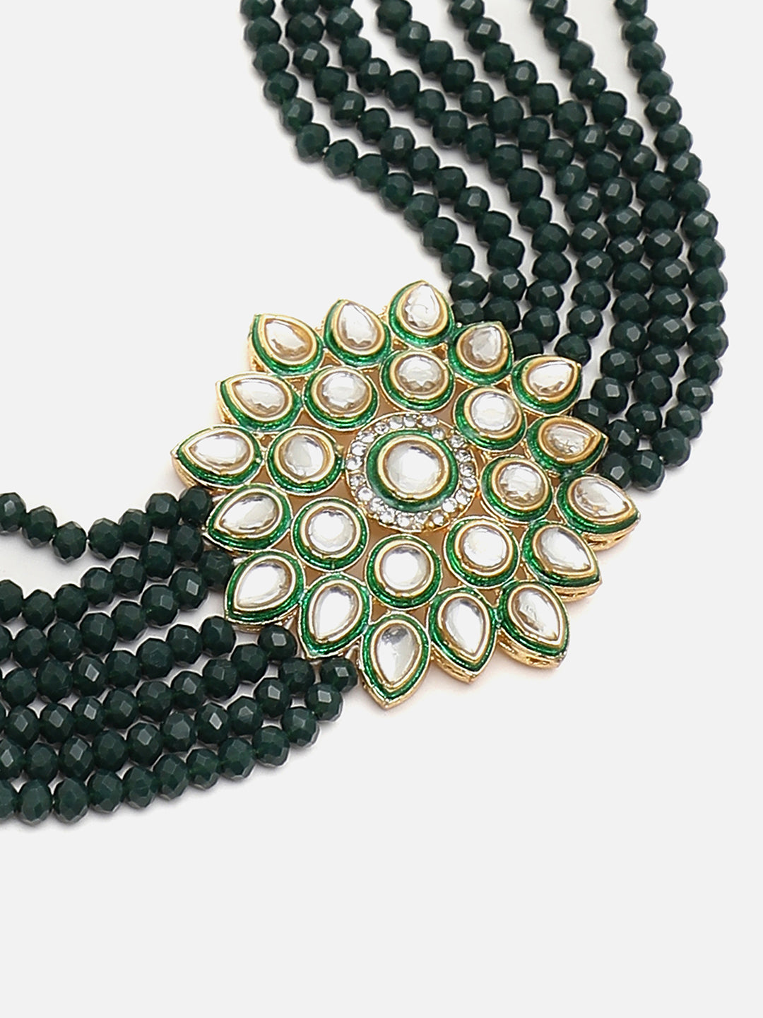 SOHI GREEN BEADS KUNDAN JEWELLERY SET