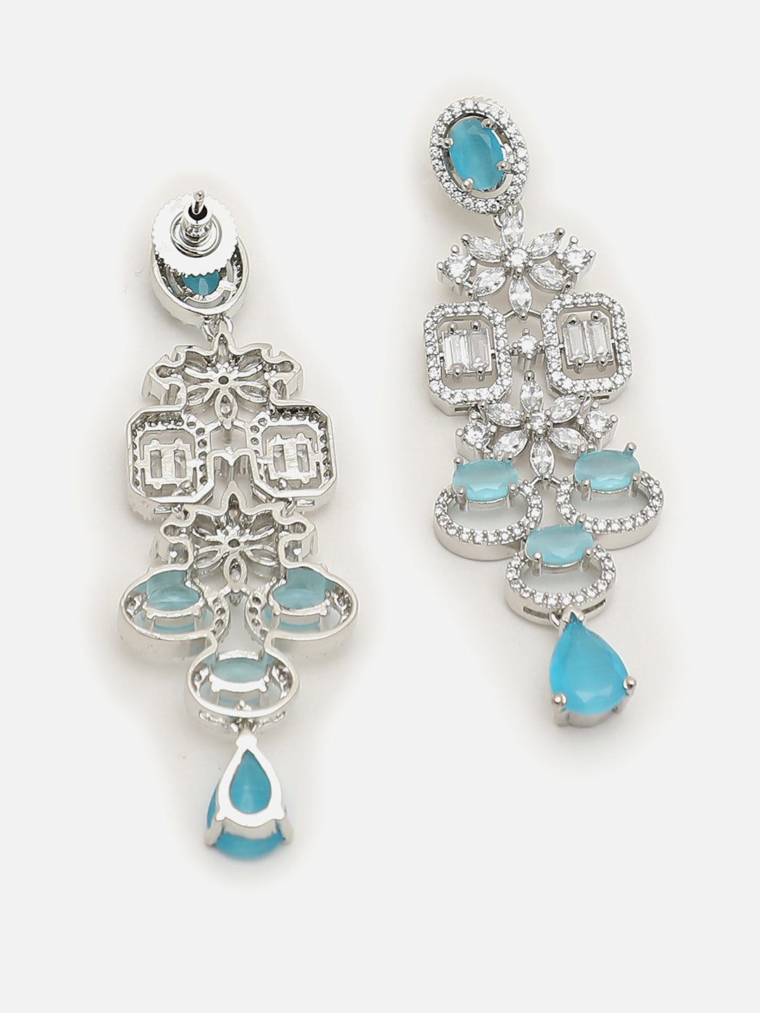 SILVER PLATED AMERICAN DIAMOND AND DESIGNER STONE NECKLACE AND EARRING SET