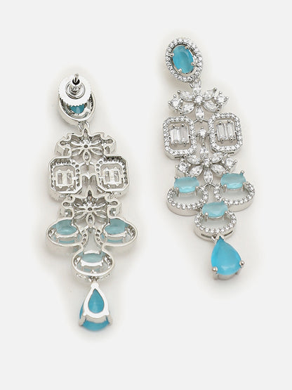 SILVER PLATED AMERICAN DIAMOND AND DESIGNER STONE NECKLACE AND EARRING SET