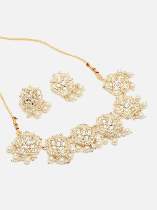 SOHI GOLD PLATED KUNDAN STONES JEWELLERY SET