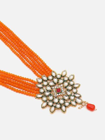 SOHI ORANGE BEADS KUNDAN JEWELLERY SET