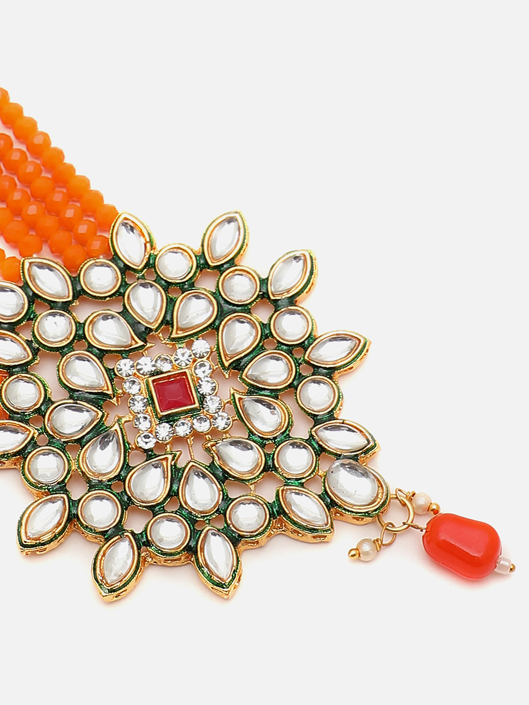 SOHI ORANGE BEADS KUNDAN JEWELLERY SET