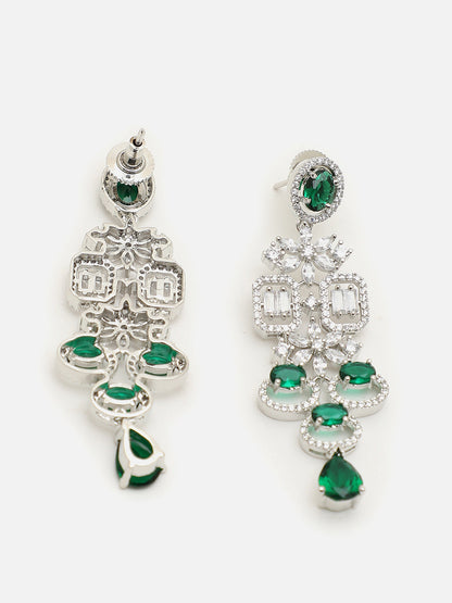 SILVER PLATED AMERICAN DIAMOND AND DESIGNER STONE NECKLACE AND EARRING SET