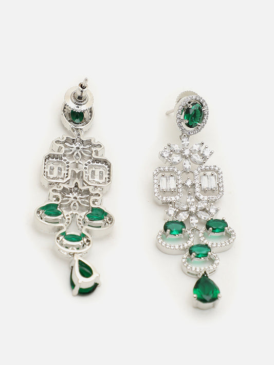 SILVER PLATED AMERICAN DIAMOND AND DESIGNER STONE NECKLACE AND EARRING SET