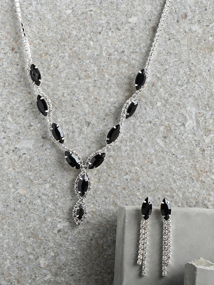 SILVER PLATED PARTY DESIGNER STONE NECKLACE AND EARRING SET FOR WOMEN