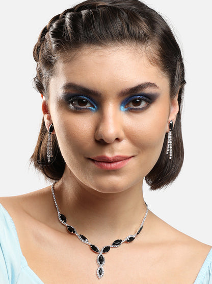 SILVER PLATED PARTY DESIGNER STONE NECKLACE AND EARRING SET FOR WOMEN