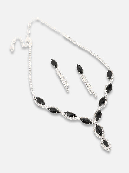 SILVER PLATED PARTY DESIGNER STONE NECKLACE AND EARRING SET FOR WOMEN