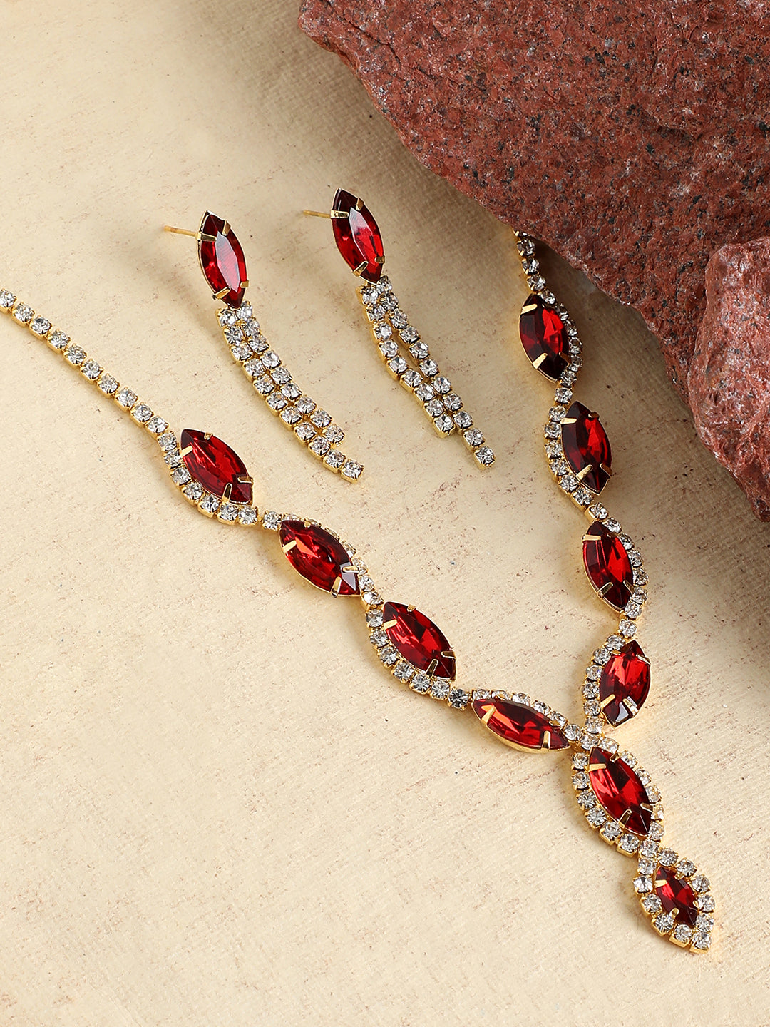 GOLD PLATED PARTY DESIGNER STONE NECKLACE AND EARRING SET FOR WOMEN
