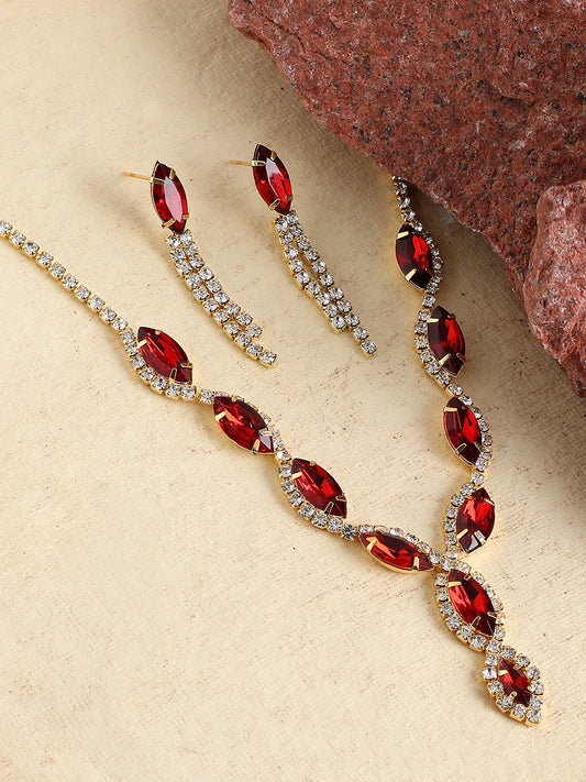 GOLD PLATED PARTY DESIGNER STONE NECKLACE AND EARRING SET FOR WOMEN