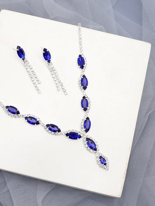 SILVER PLATED PARTY DESIGNER STONE NECKLACE AND EARRING SET FOR WOMEN