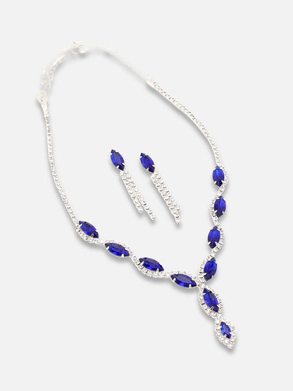 SILVER PLATED PARTY DESIGNER STONE NECKLACE AND EARRING SET FOR WOMEN