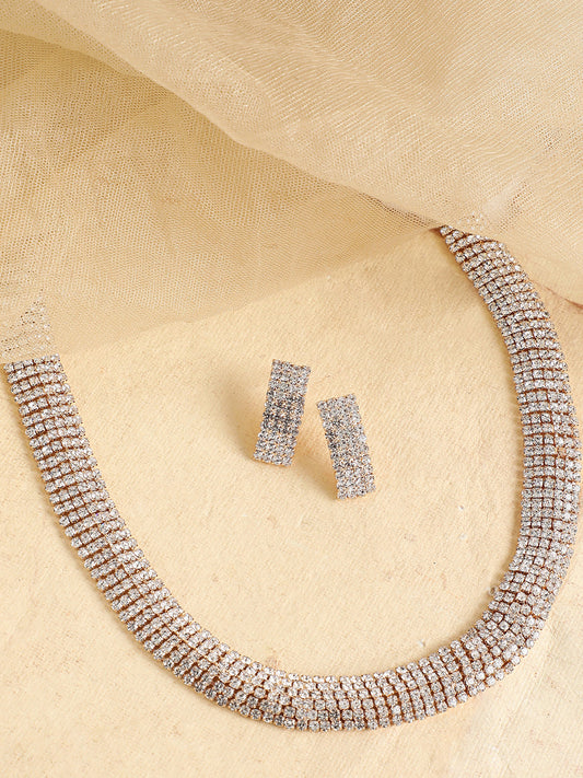 Gold Plated Party Designer Stone Necklace And Earring Set For Women
