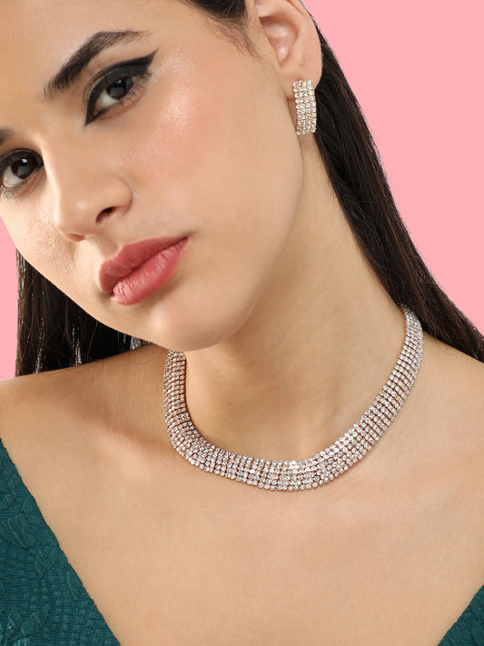 Gold Plated Party Designer Stone Necklace And Earring Set For Women