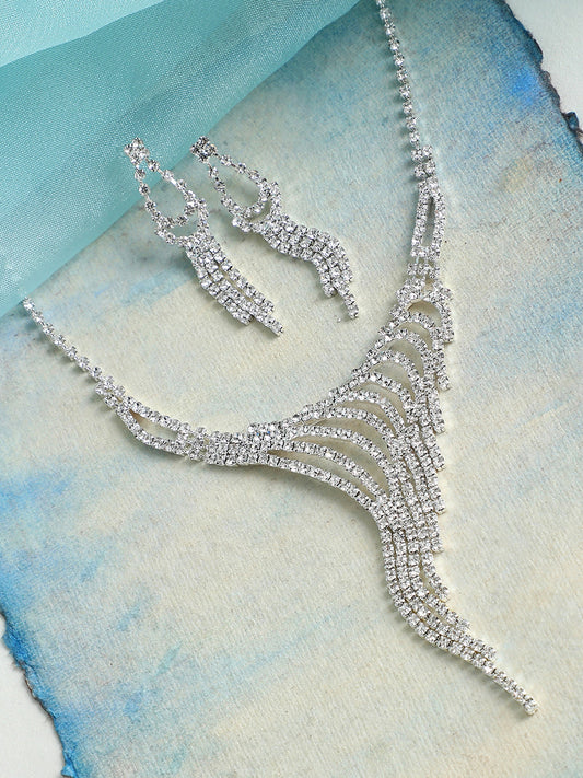 GOLD PLATED PARTY DESIGNER STONE NECKLACE AND EARRING SET FOR WOMEN