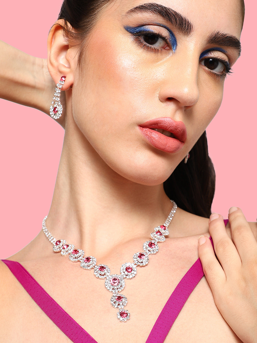 Gold Plated Party Designer Stone Necklace And Earring Set For Women