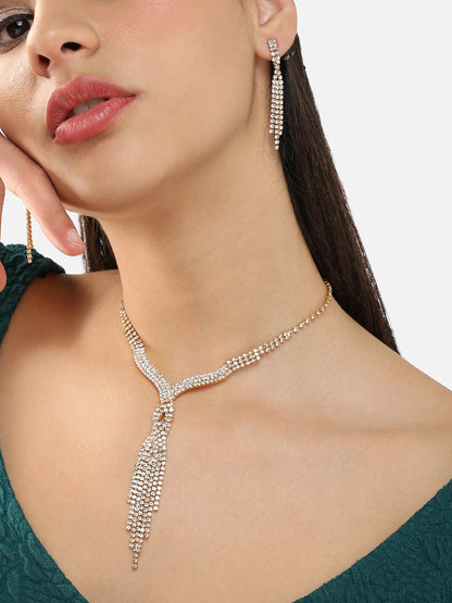 Gold Plated Party Designer Stone Necklace And Earring Set For Women