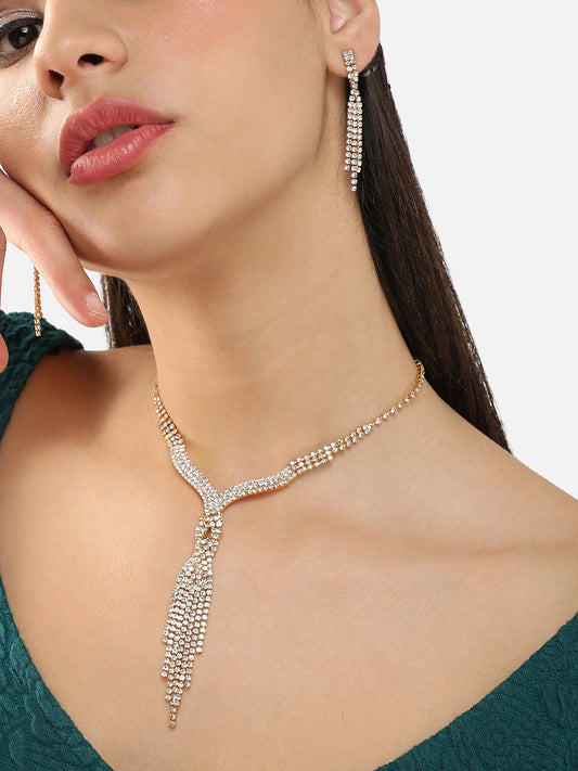 Gold Plated Party Designer Stone Necklace And Earring Set For Women