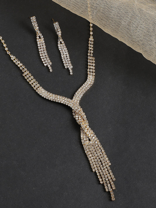 Gold Plated Party Designer Stone Necklace And Earring Set For Women