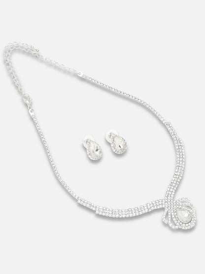 Silver Plated Party Designer Stone Necklace And Earring Set For Women