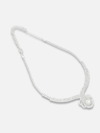Silver Plated Party Designer Stone Necklace And Earring Set For Women