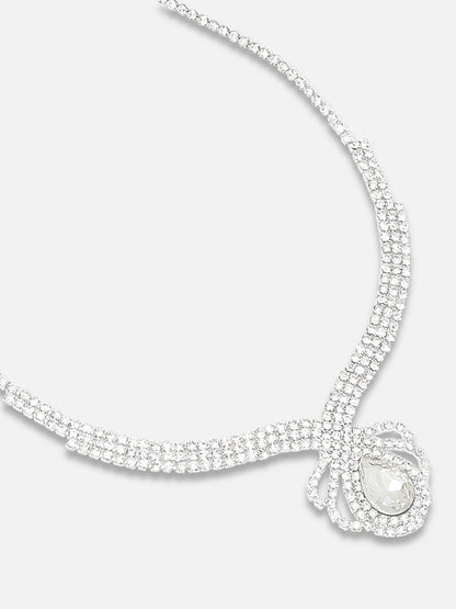 Silver Plated Party Designer Stone Necklace And Earring Set For Women