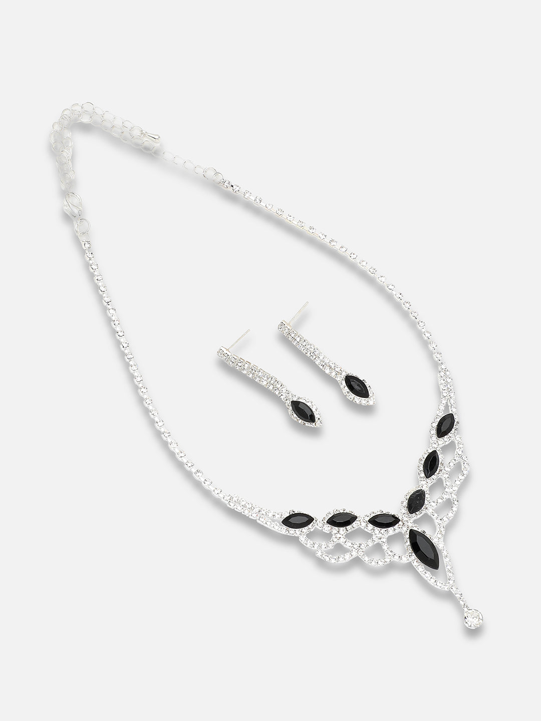 SILVER PLATED PARTY DESIGNER STONE NECKLACE AND EARRING SET FOR WOMEN