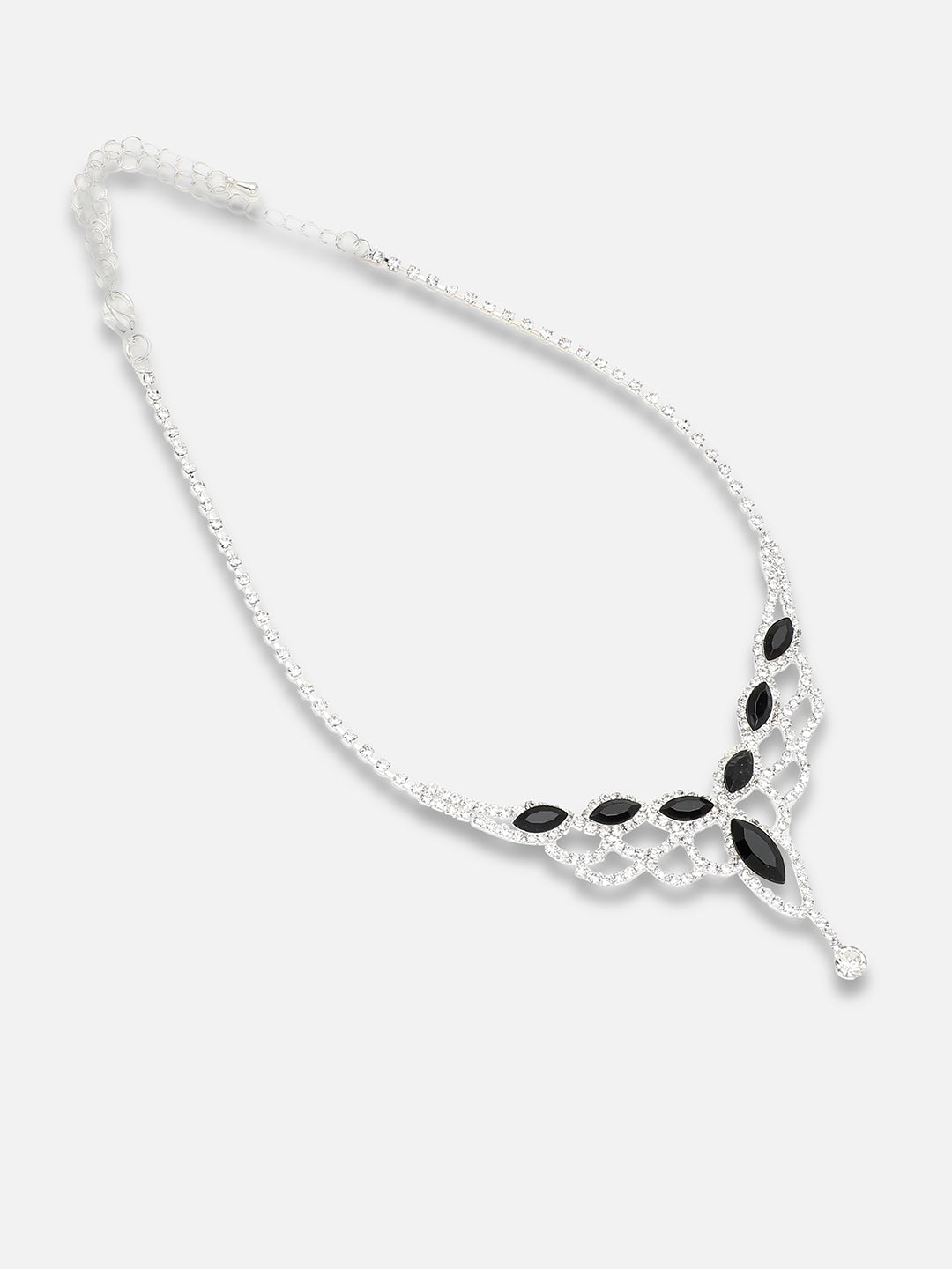 SILVER PLATED PARTY DESIGNER STONE NECKLACE AND EARRING SET FOR WOMEN