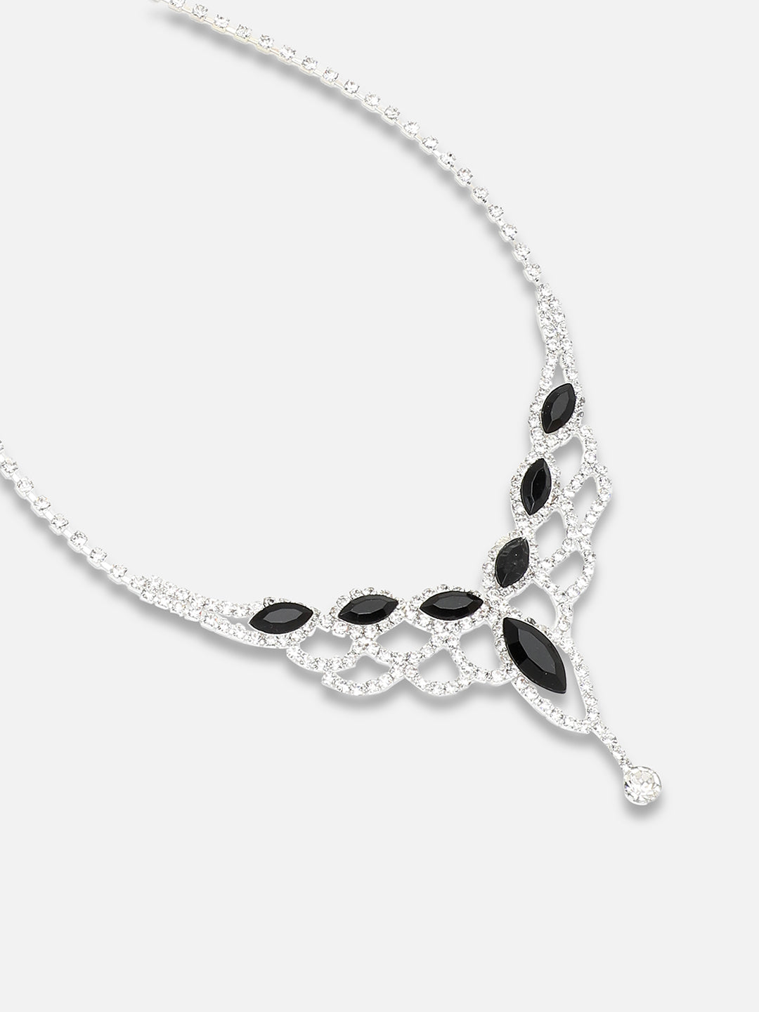 SILVER PLATED PARTY DESIGNER STONE NECKLACE AND EARRING SET FOR WOMEN