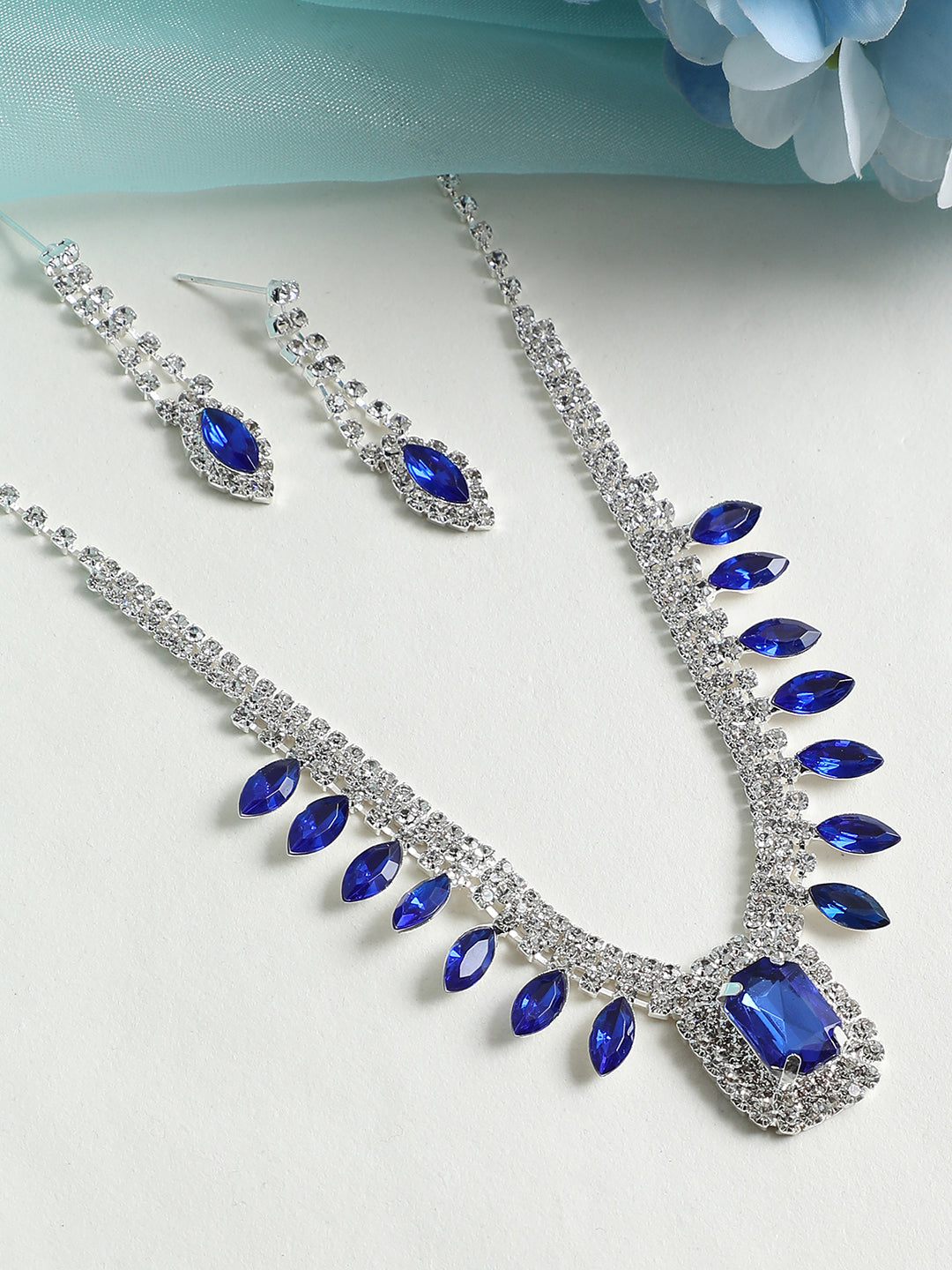 Silver Plated Party Designer Stone Necklace And Earring Set For Women
