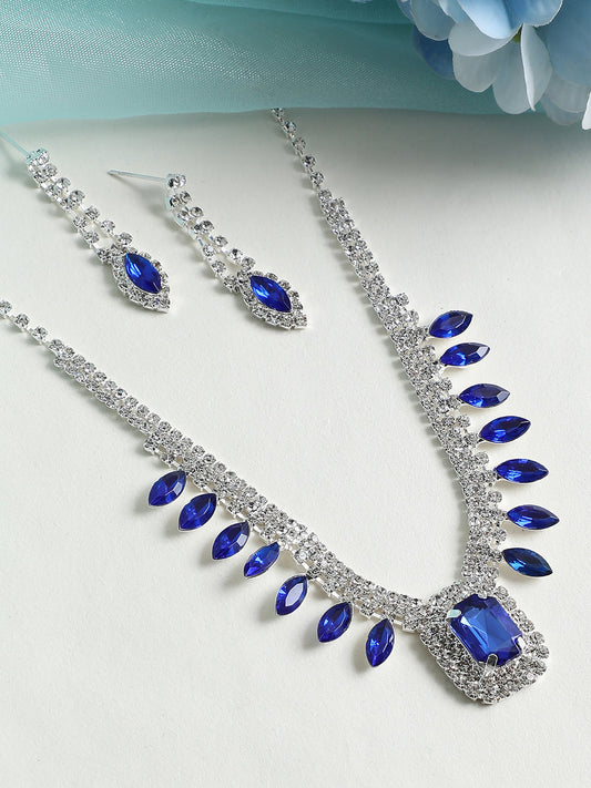 Silver Plated Party Designer Stone Necklace And Earring Set For Women