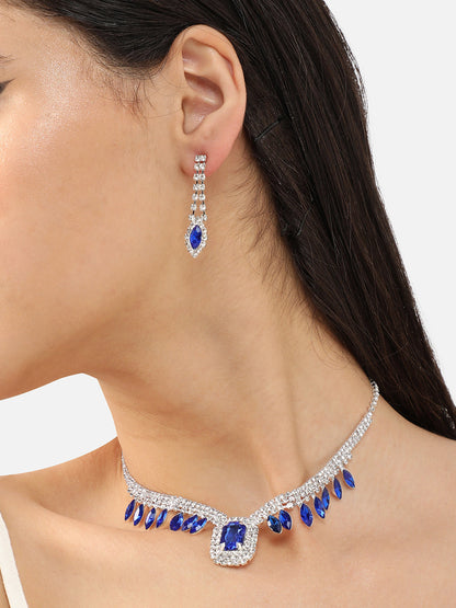 Silver Plated Party Designer Stone Necklace And Earring Set For Women