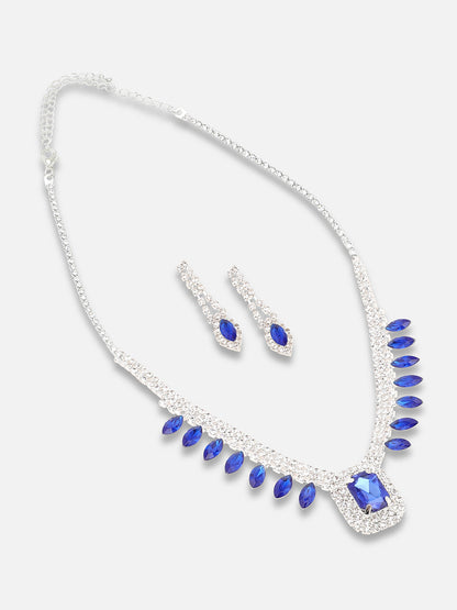 Silver Plated Party Designer Stone Necklace And Earring Set For Women