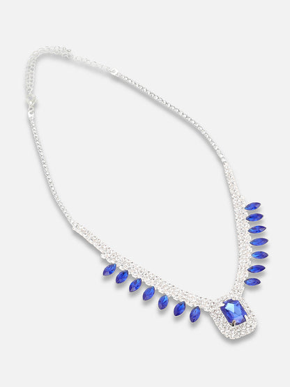 Silver Plated Party Designer Stone Necklace And Earring Set For Women