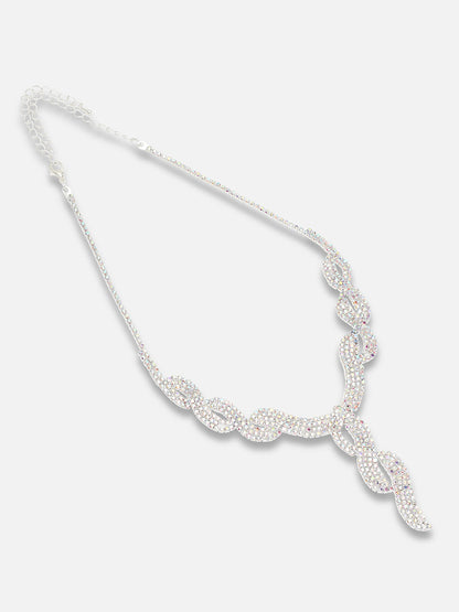 Silver Plated Party Designer Stone Necklace, Earring And Bracelet Set For Women