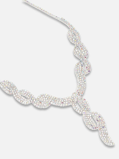 Silver Plated Party Designer Stone Necklace, Earring And Bracelet Set For Women