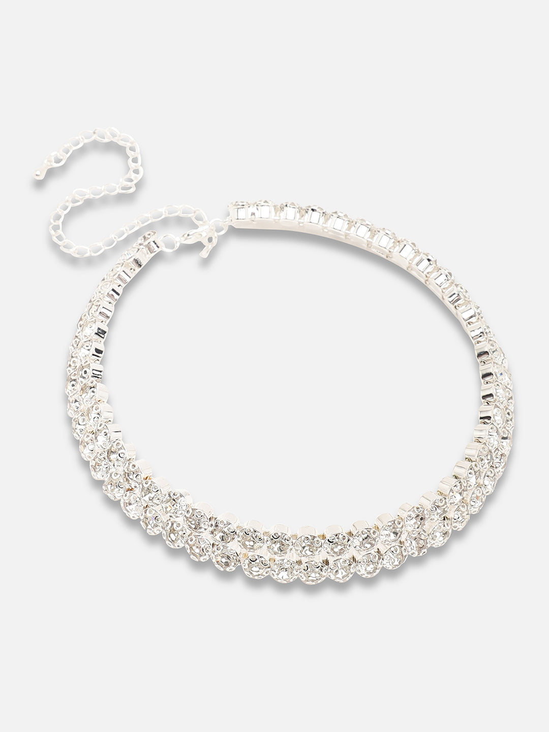 Silver Plated Party Designer Stone Necklace, Earring And Bracelet Set For Women