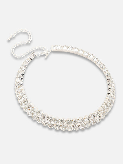 Silver Plated Party Designer Stone Necklace, Earring And Bracelet Set For Women