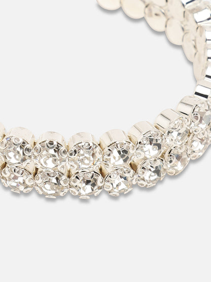 Silver Plated Party Designer Stone Necklace, Earring And Bracelet Set For Women