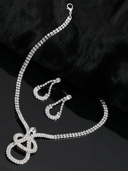 SILVER PLATED PARTY DESIGNER STONE NECKLACE AND EARRING SET FOR WOMEN